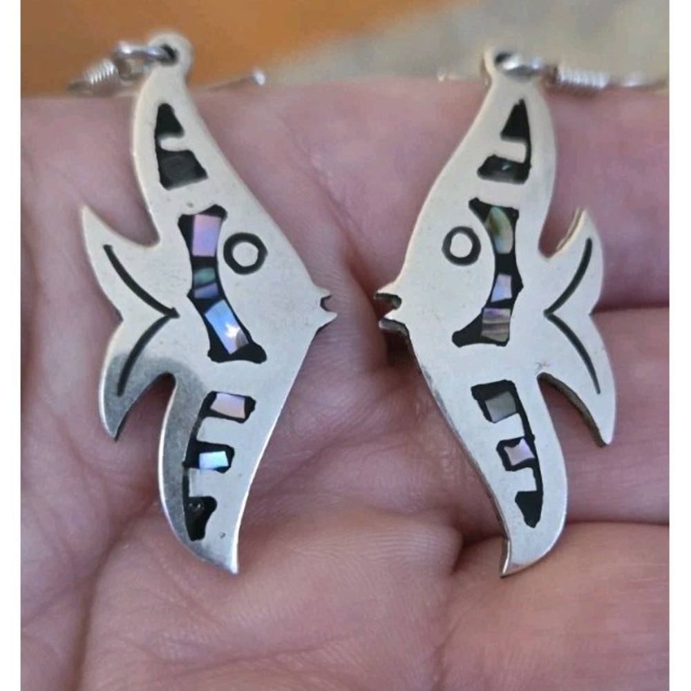 Fish Earrings Abalone Vintage Sterling Silver 925 Taxco Dangle Mexico
